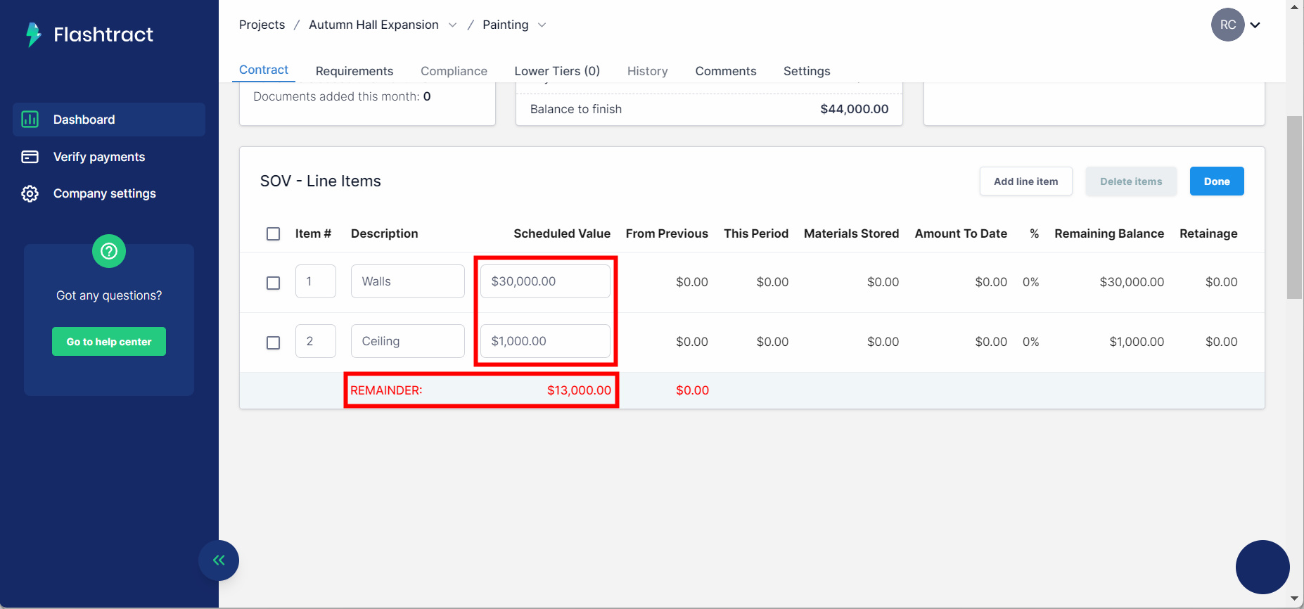 Step 2: Contract Acceptance & SOV Line Item Setup – Flashtract